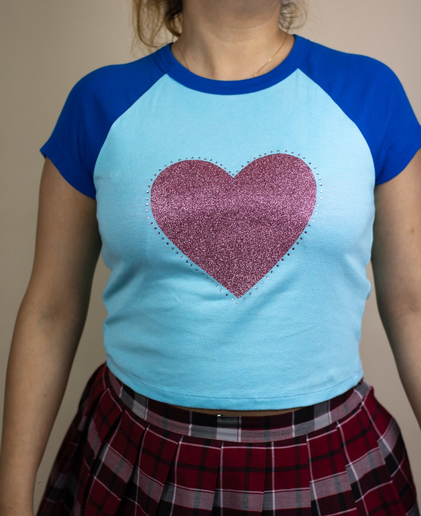 Pink Glitter Heart Blue Baby Tee